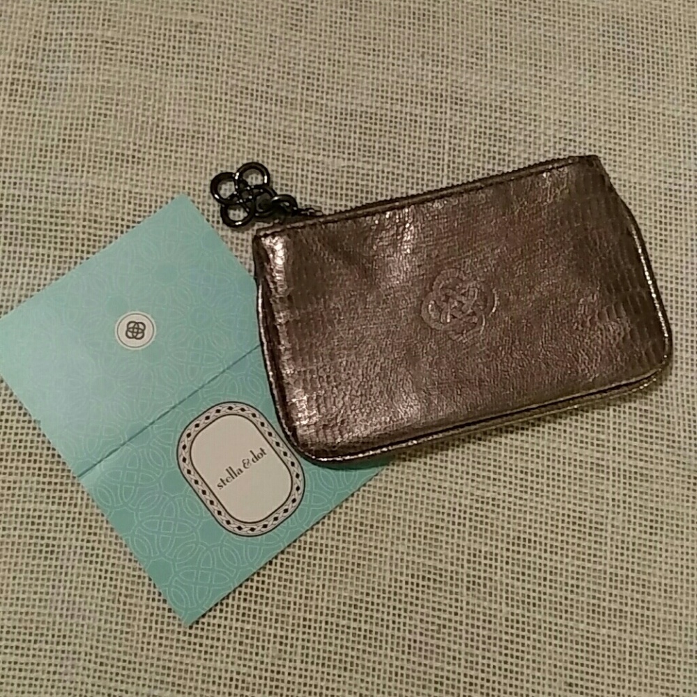 Stella and Dot Bronze Metallic Lambskin Leather Soho Key Coin Wallet Pouch New